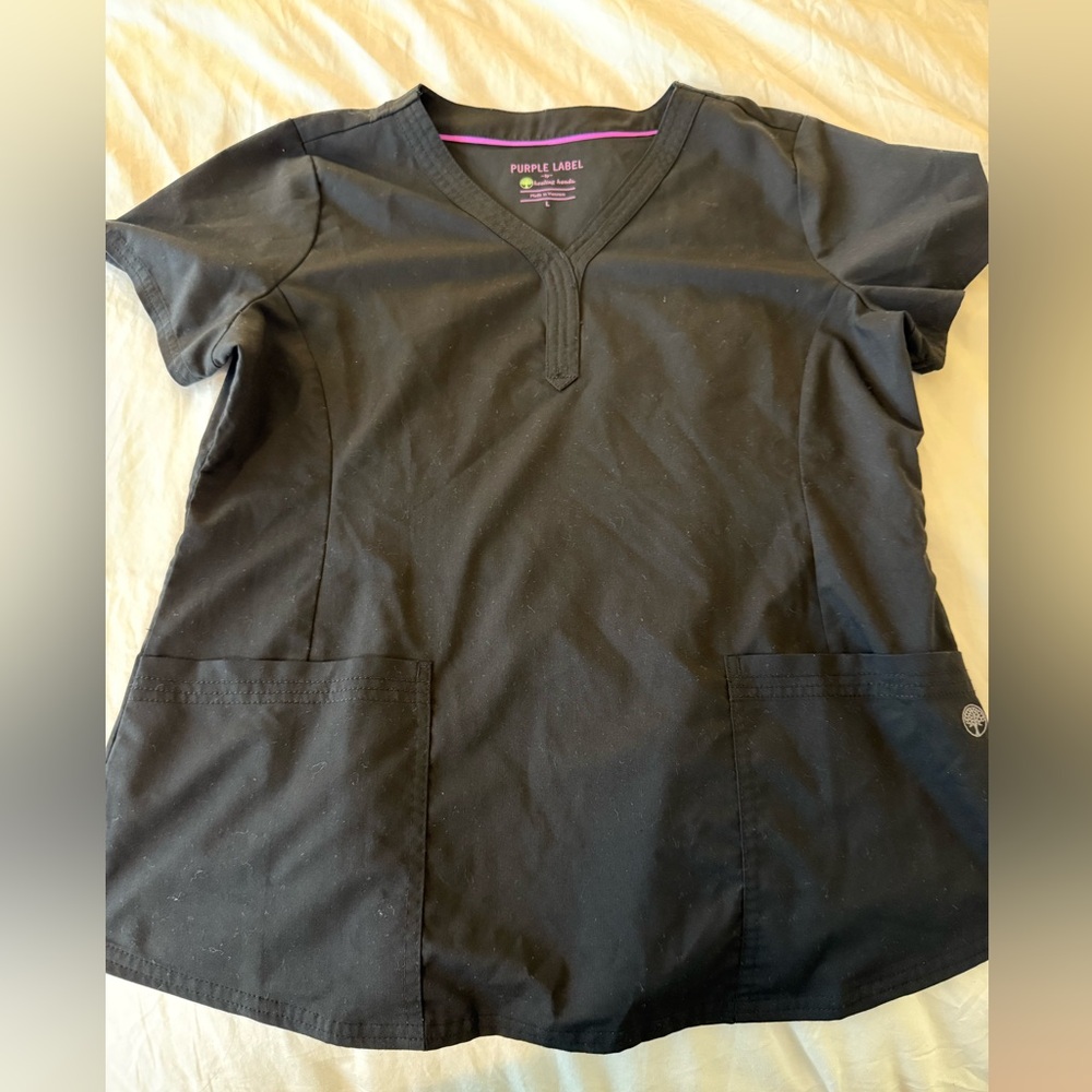 Healing Hands, Purple Label, Black V-Neck Scrub Top